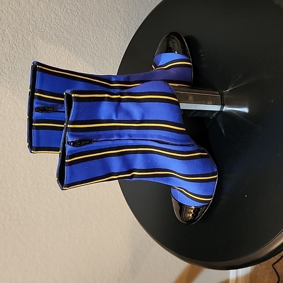 Marco De Vincenzo Blue Canvas Striped Boots, Women's Size 5 - 5-1/2 - Picture 5 of 11